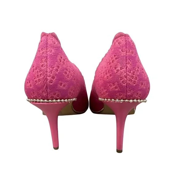 Coach Waverly Fuchsia Pink Textured Knit Pointed Toe Stiletto Heels Pumps Sz 8.5 - Picture 4 of 5